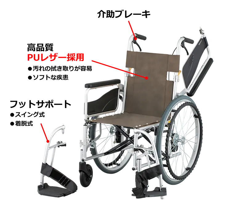 8-901-01 自走式車いす 多機能タイプ（介助ブレーキ付） NVO-M 【AXEL